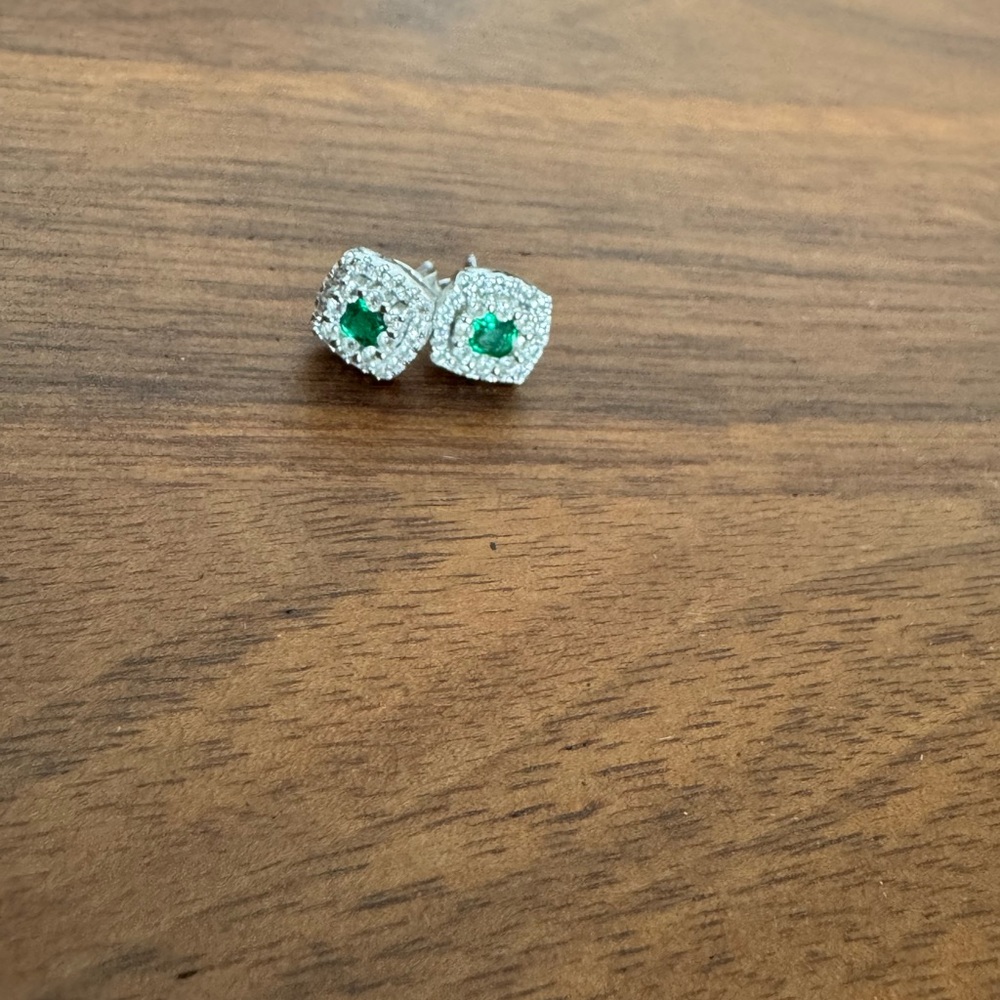 Aurate sliver emerald & CZ earrings